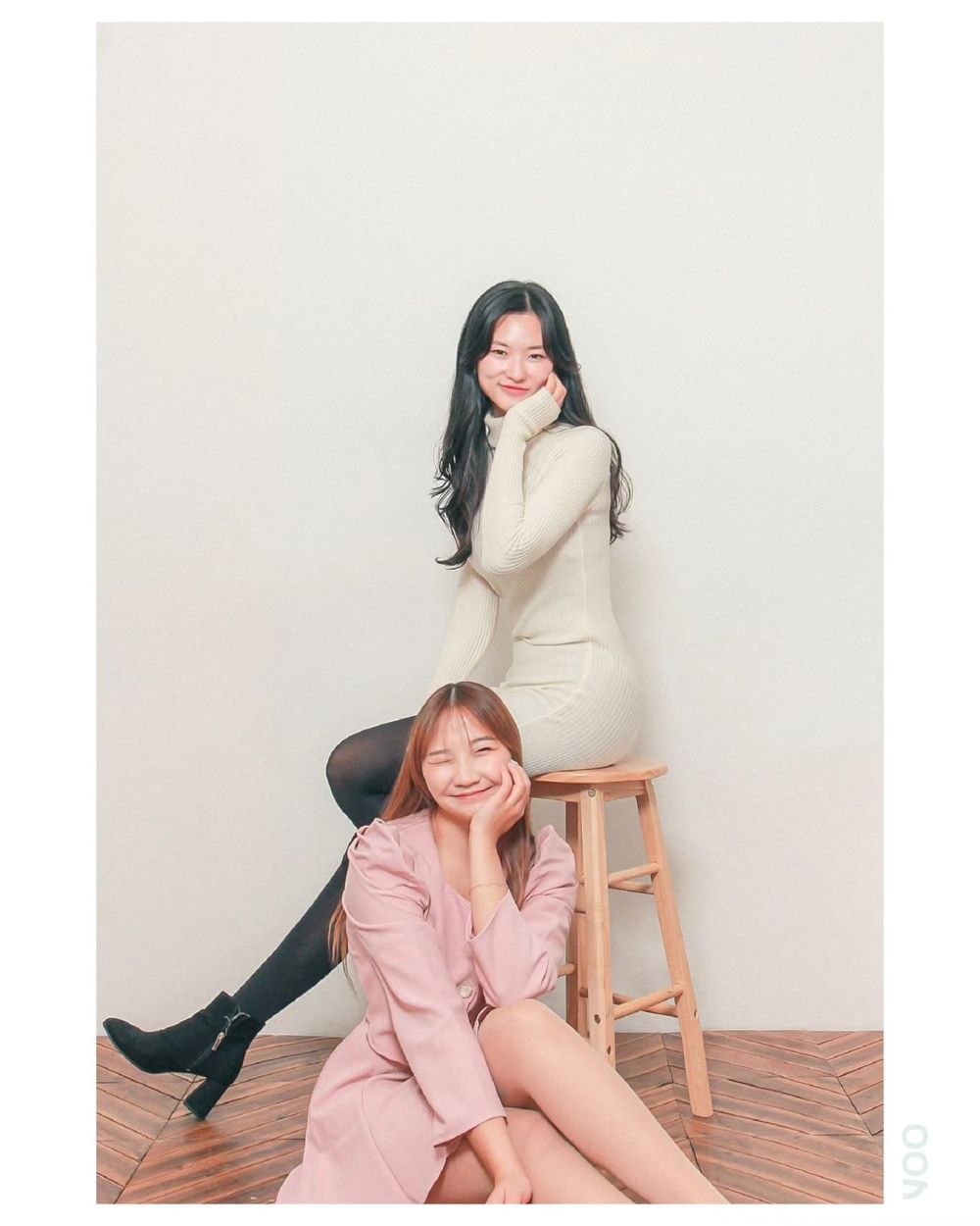 핑크 파스텔 톤 인물 촬영 컷